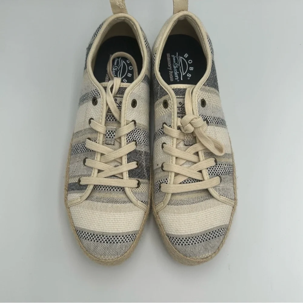 Bobs Skechers Women’s Sesame Espadrille Sneakers Shoes Size 9 Woven Striped Jute